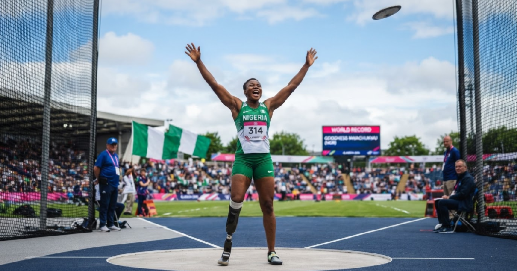 Goodness Nwachukwu Shatters Discus World Record for Nigeria’s Seventh Glasgow Gold Goodness Nwachukwu world record: Goodness Nwachukwu Shatters Discus World Record for Nigeria's Seventh Glasgow Gold